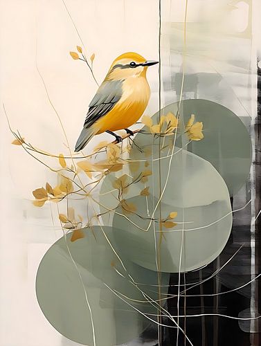 Bird painting with spring greenish yellow colour