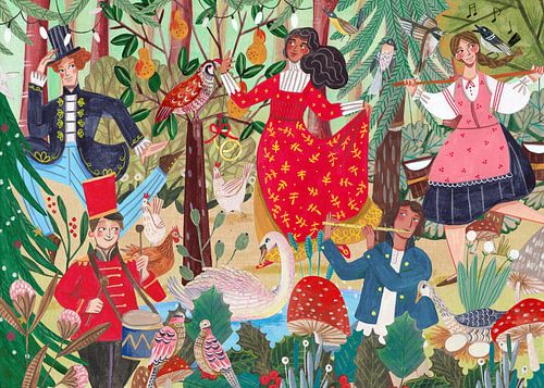 De 12 dagen met kerstmis lied illustratie