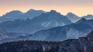Mountains around Passo di Giau Italy at sunrise by Marga Vroom