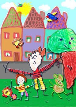 Opa met kleinkind en hond