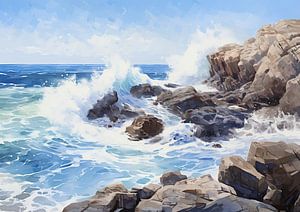 Wilde Wellen | Schaum auf den Felsen von Abstraktes Gemälde