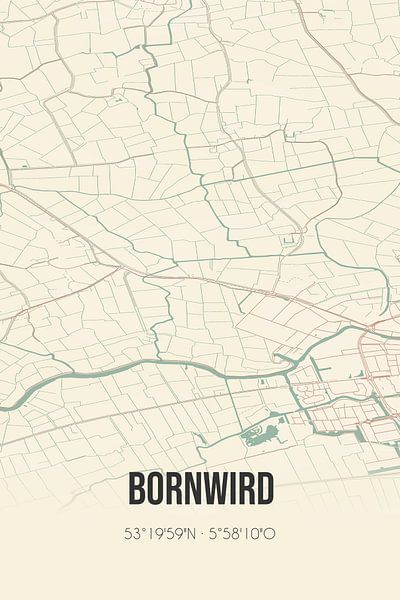 Alte Karte von Bornwird (Fryslan) von Ortsdrucke