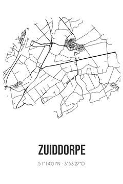 Zuiddorpe (Zeeland) | Carte | Noir et blanc sur Rezona