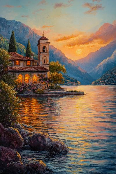 Vue sur le lac Coucher de soleil par Poster Art Shop