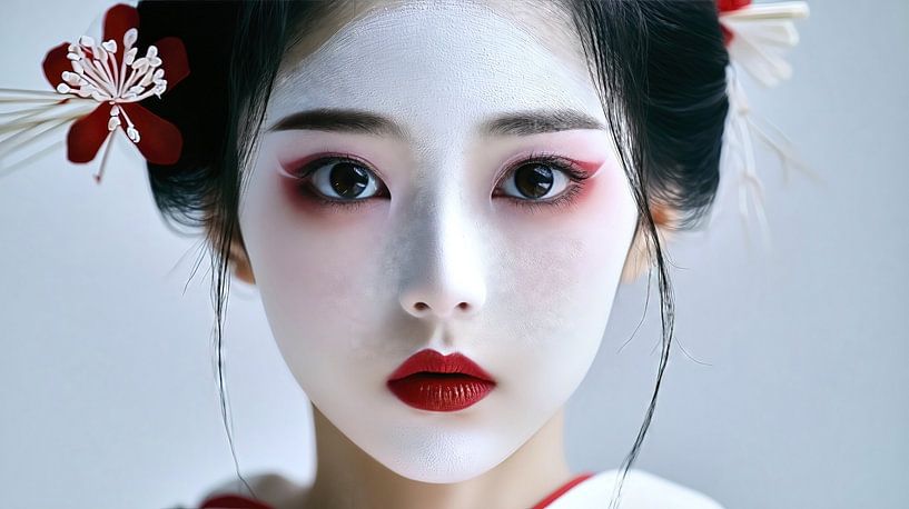 Woman with traditional Japanese make-up by Frank Heinz
