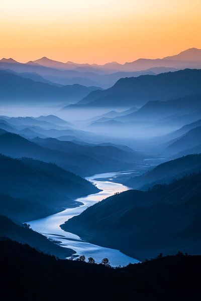 Paysage fluvial montagneux par Poster Art Shop