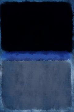 Kleurblokken in zwart, kobaltblauw en grijsblauw. Abstract in neutrale tinten. van Dina Dankers