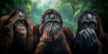 Drie wijze apen (Orang-oetans) van Luc de Zeeuw
