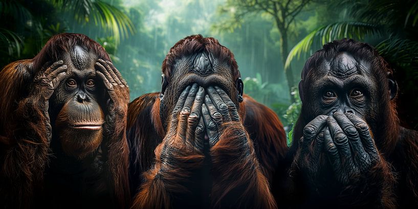 Three Wise Monkeys (Orangutans) by Luc V. de Zeeuw