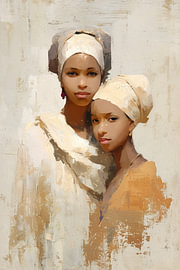 Two African sisters in cream and ochre by Steinfox Art