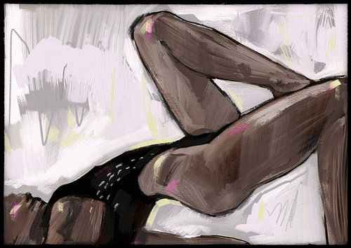 Modern Olieverfschilderij van Vrouw in Lingerie – Figuratieve Kunst en Luxe Wanddecoratieerfschilderij
