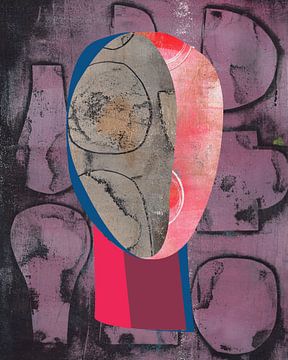 Abstracte vrouw. Minimalistisch portret in paars, roze, blauw en roestbruin van Dina Dankers