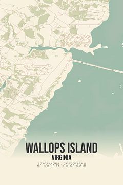 Vintage landkaart van Wallops Island (Virginia), USA. van MijnStadsPoster