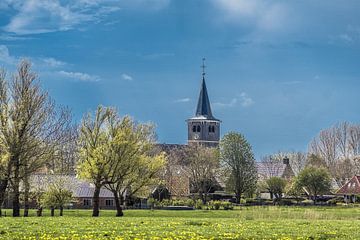 Zicht op de kerktoren van het kleine Friese dorpje Blessum van Harrie Muis