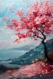 Roze Schilderij | Boom Schilderij | Bloesem Schilderij van AiArtLand