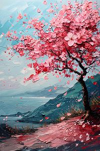 Peinture rose | Peinture arbre | Peinture fleurs