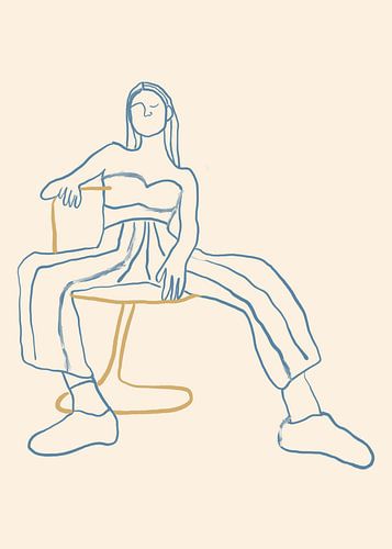 Bohemian illustratie in blauw en okergeel