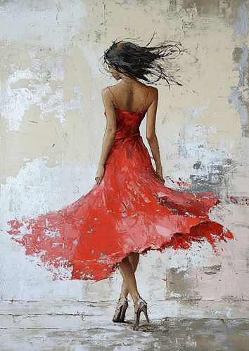 Robe rouge - Femme dans un tourbillon rouge