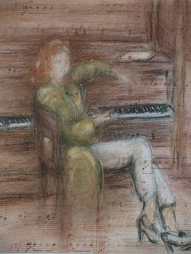 Leçon de piano. Dessiné à la main avec des crayons de couleur pastel