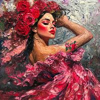 Flamenco dancer in pink impressionist style