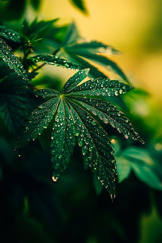 Verse bladeren met waterdruppels