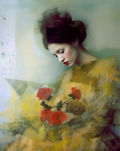 Mixed media portret in pastelkleuren