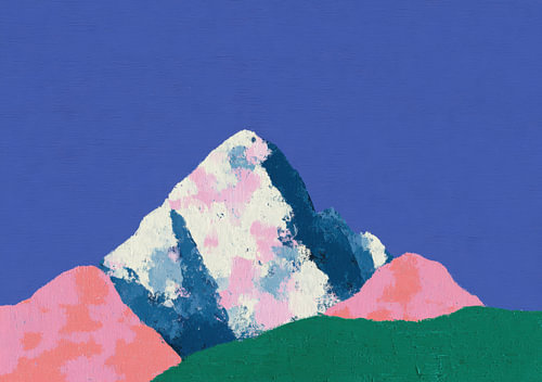 Abstract mountain landscape in pink and blue – minimalist design