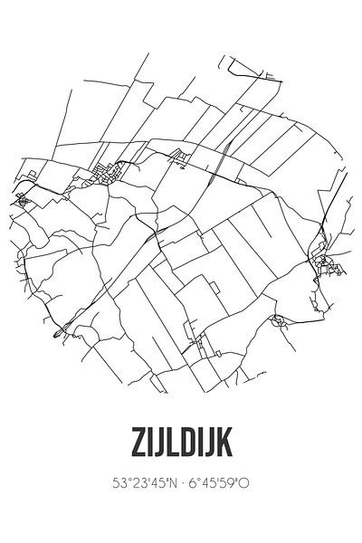 Zijldijk (Groningen) | Map | Black and white by Prints of Place