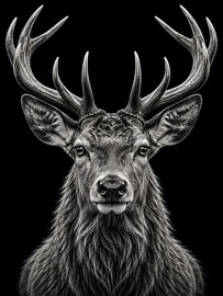 Der König des Waldes – Hirsch in Schwarz-Weiß von Elisabeth Rozenberg