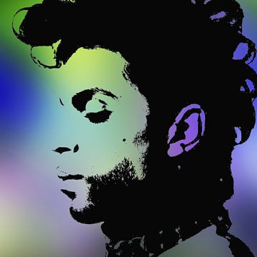 Portrait abstrait de Prince en bleu vert pourpre sur Art By Dominic