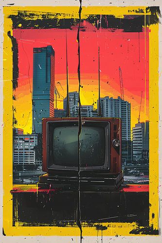 Retro TV en Modern stadsgezicht