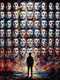 Sans visage confronté à des masques Portrait surréaliste en impasto sur Ramy Salah Hefny