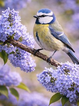 Blauwgaai in de seringenstruik - Lentefluisteren van Christina Bauer Photos