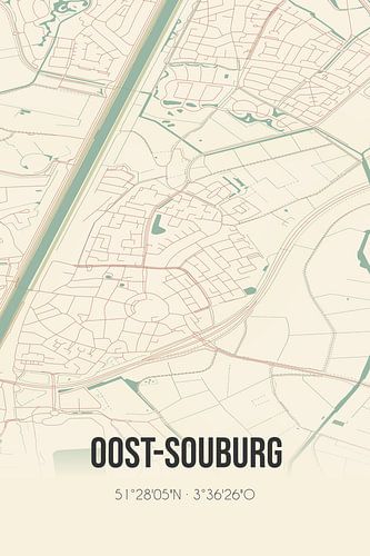 Vintage landkaart van Oost-Souburg (Zeeland)