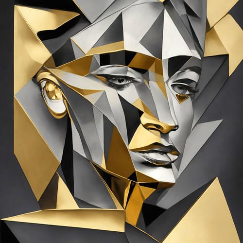 Abstract Portret in Goud,zwart,grijs en zilver