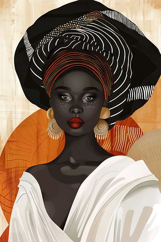 Afrikaanse vrouw in oranje en goud