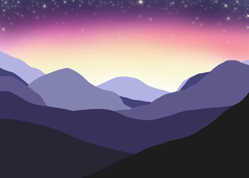 Mountain landscape sunrise with starry sky by Liv ter Riet