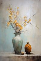 Dry bouquet paint pastel blue vase yellow flowers