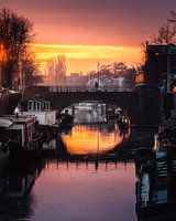 Bicyclist on Boteringe bridge in Groningen