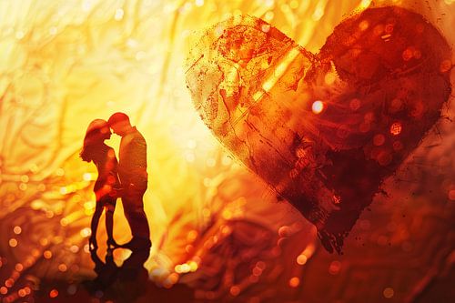 Omhelzing in het hart van de zonsondergang