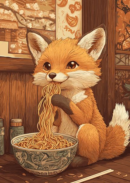 Vos geniet van een kom ramen in een gezellige woonkamer van Pixelbull Design
