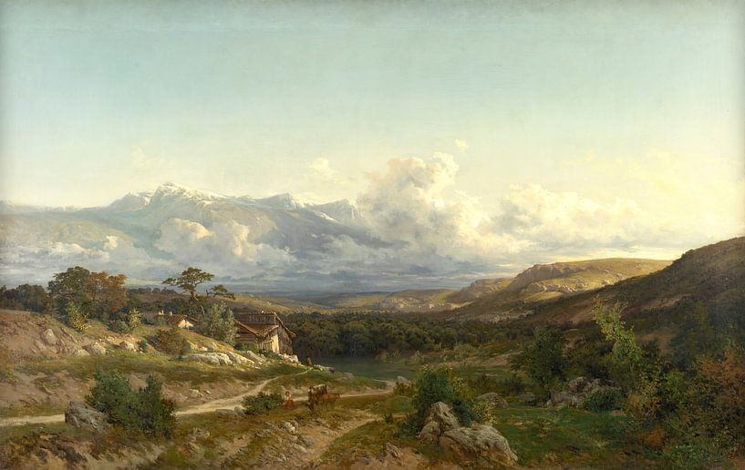 Carlos de Haes-Meisje back from grazing, rural idyllic landscape, Antique landscape by finemasterpiece