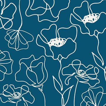 Skandinavischer Blumen Markt Elfenbein auf Teal Blau von Mad Dog Art