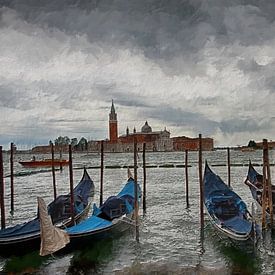 Gondels in Venetië digitaal schilderij van Hille Bouma