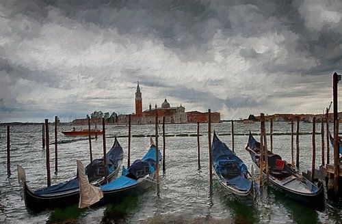 Gondels in Venetië digitaal schilderij