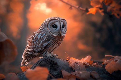 Uil in herfstlicht