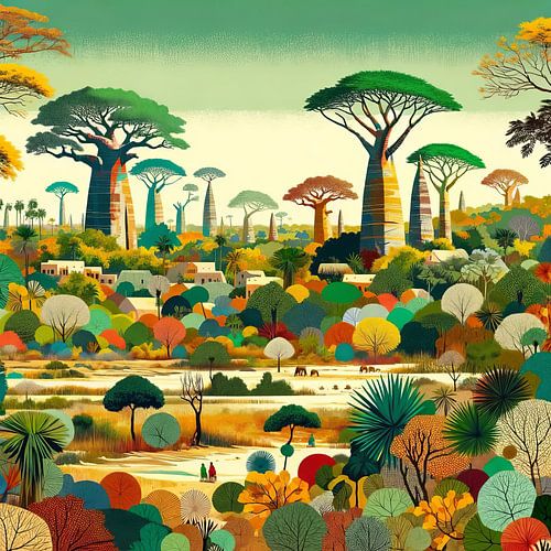 Collage/composigtie Afrikaans landschap met baobab bomen