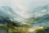 Paysage de montagne moderne et abstrait dans les tons verts et bleus