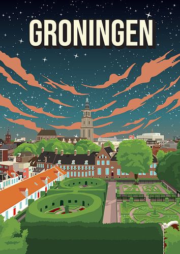 Groningen bij Nacht: Sfeervolle stadsgezicht poster