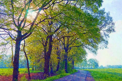 Lente start aan een landweg (impressionisme)